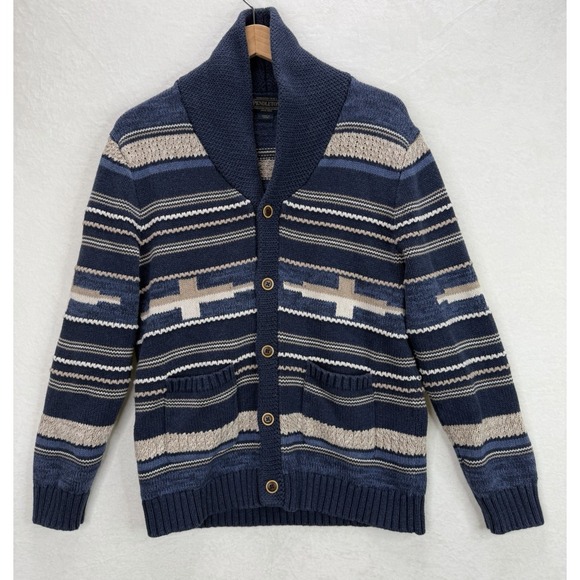 Pendleton Other - Pendleton Men's Shawl Collar Southwest Sweater in Blue Stripe Size Medium